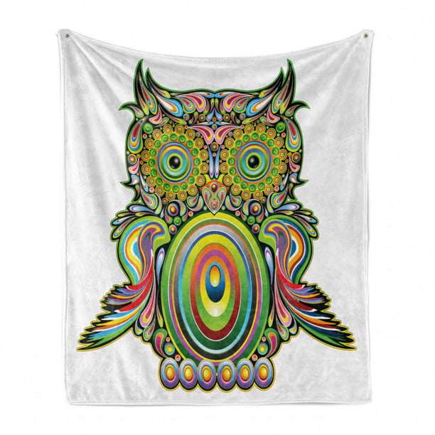 Flannel Fleece Blanket Full Size Ornate Owl Illustration Blanket,All-Season Plush Blanket for Couch Bed Travelling Camping Or Kids Adults 60X50 